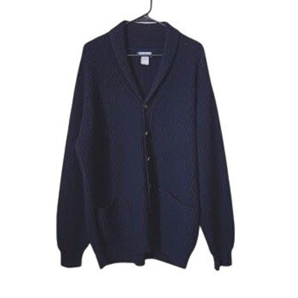 LANDS END 90's VTG Navy Lambswool Cardigan Shawl Neck Grandpacore Mens L